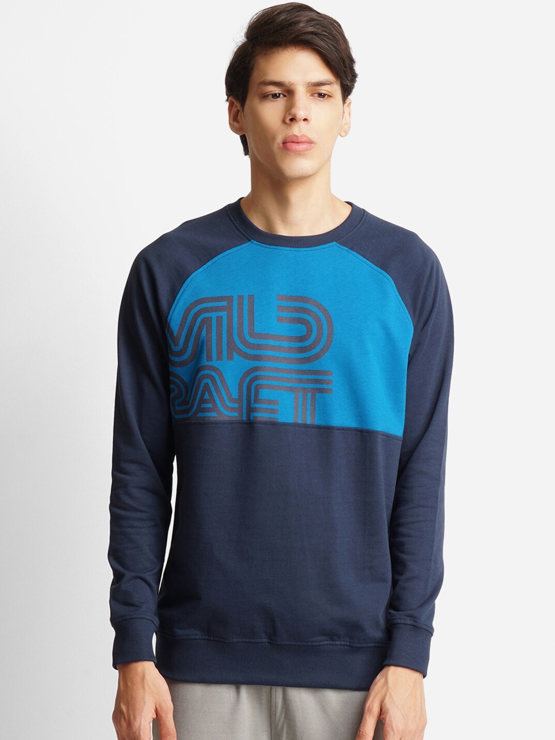 

Wildcraft Men Navy Blue Printed Cotton Sweatshirt