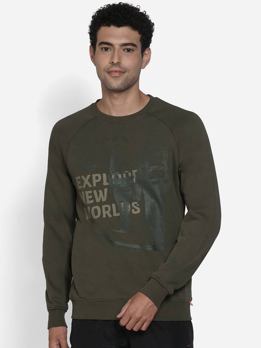

Wildcraft Men Olive Green Printed Cotton Sweatshirt