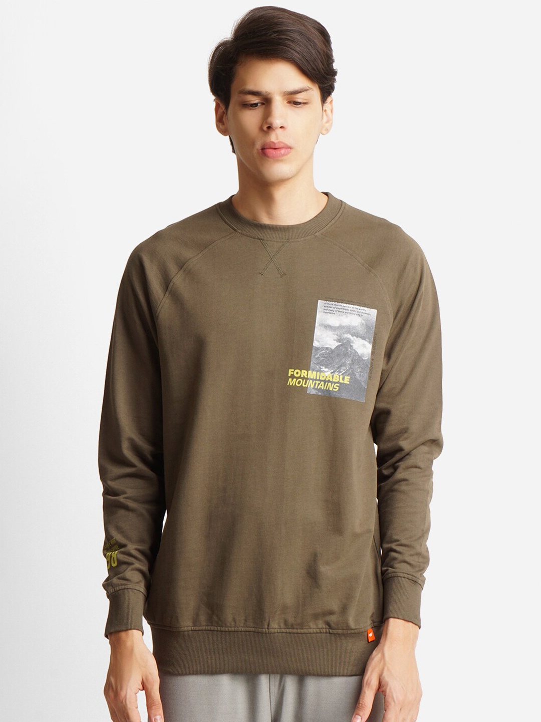 

Wildcraft Men Olive Green Printed Cotton Sweatshirt