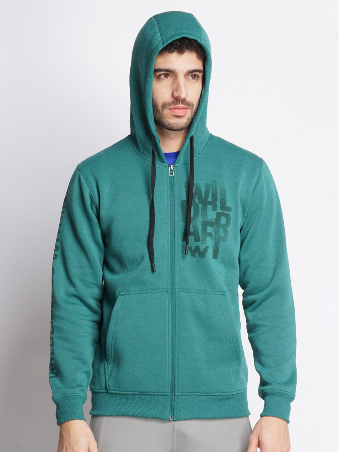 

Wildcraft Men Green Typography Printed Hooded Sweatshirt