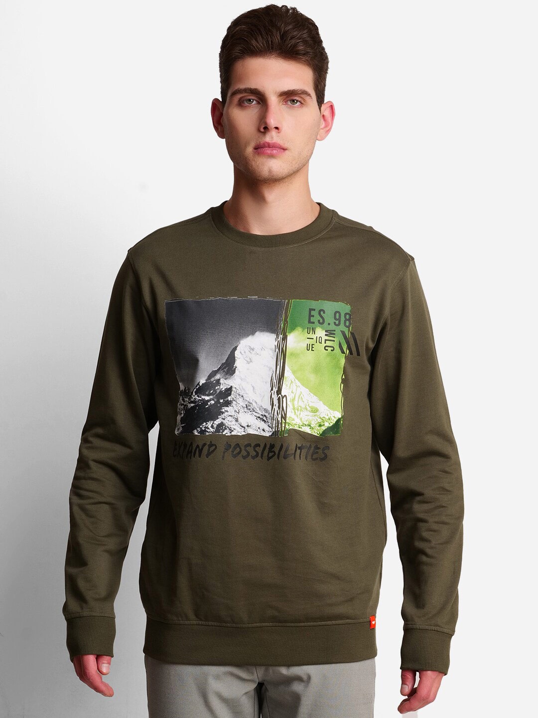 

Wildcraft Men Olive Green Printed Cotton Sweatshirt