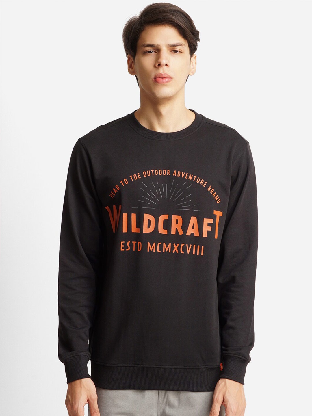 

Wildcraft Men Black Printed Cotton Sweatshirt