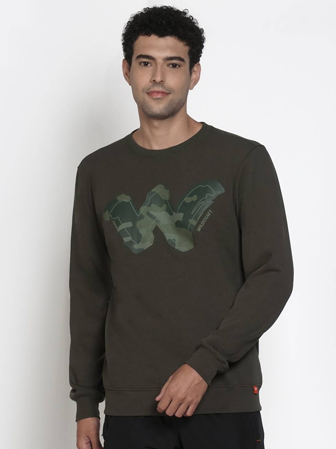

Wildcraft Men Olive Green Printed Cotton Sweatshirt