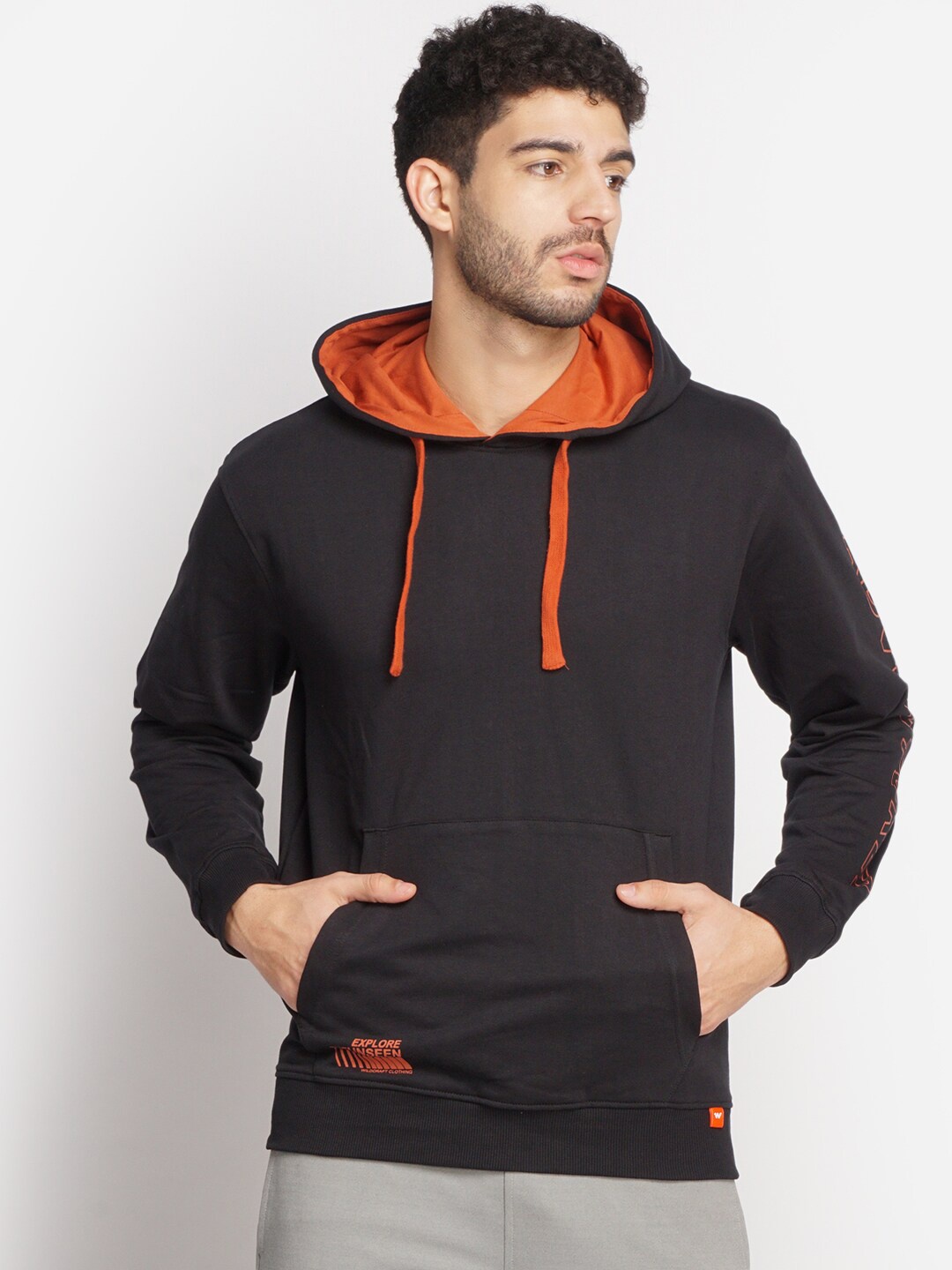 

Wildcraft Men Black Printed Hooded Cotton Sweatshirt