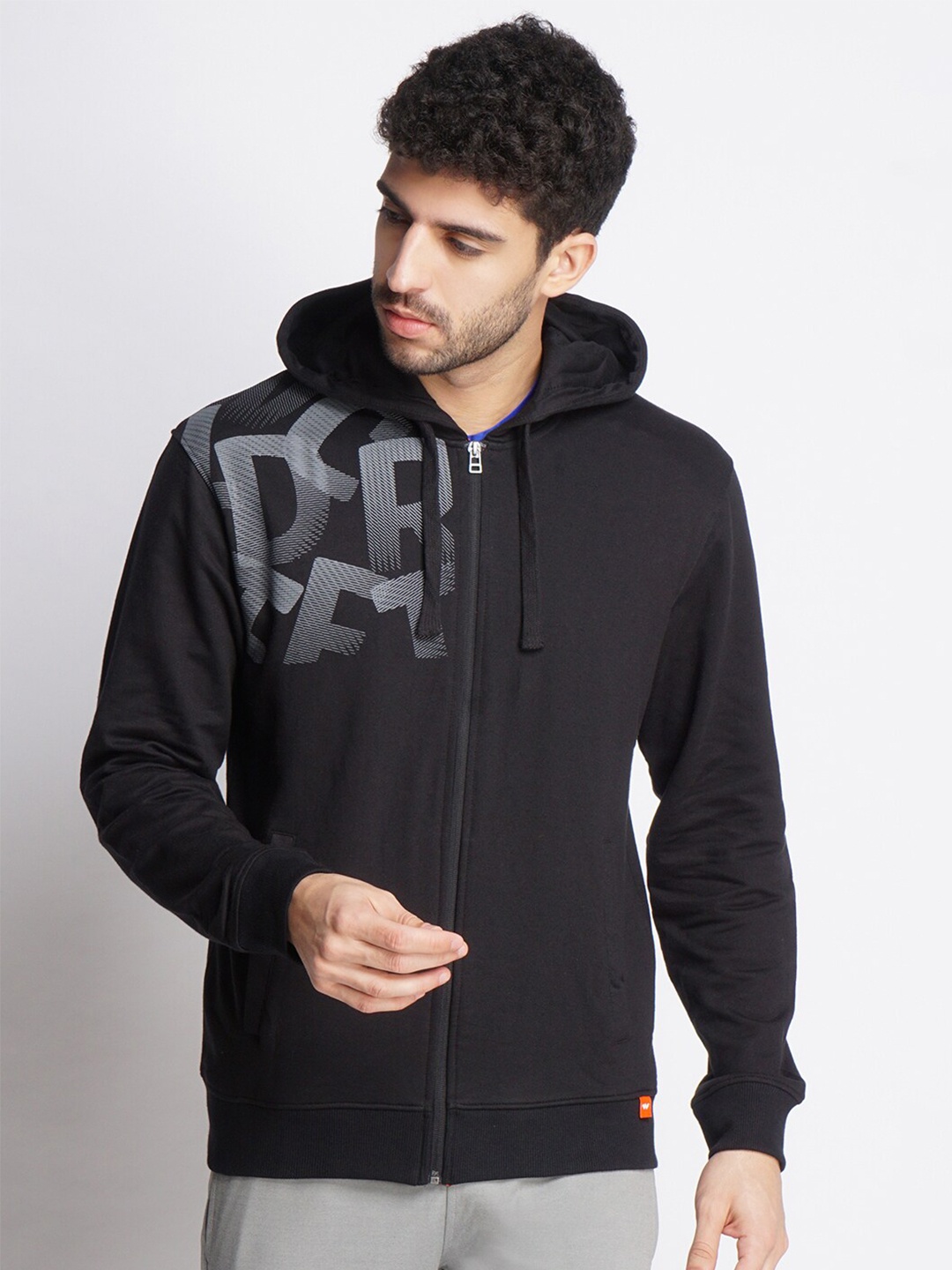 

Wildcraft Men Black Printed Hooded Sweatshirt