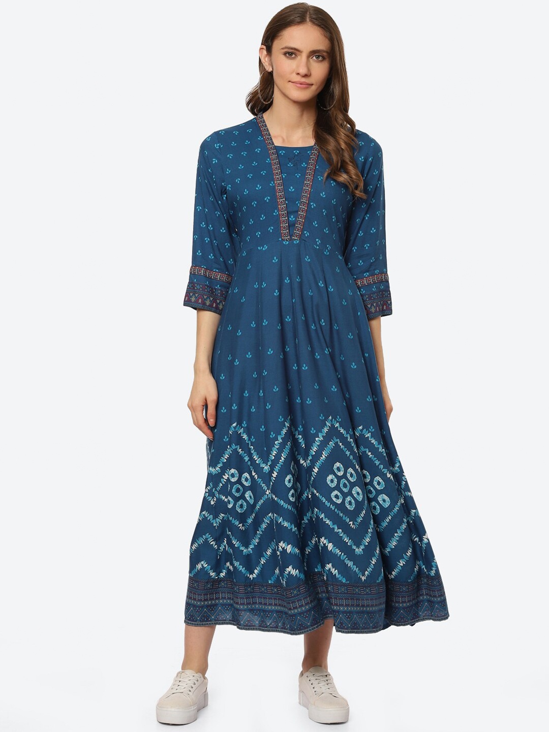 

Rangriti Women Blue Ethnic Motifs Print Maxi Dress