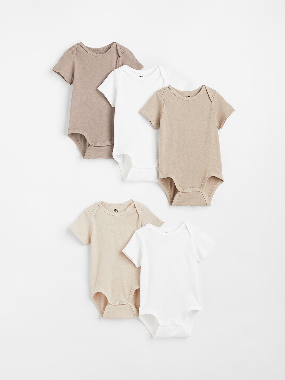 

H&M Boys Infant Boys 5-Pack Solid Pure Cotton Bodysuits, Beige