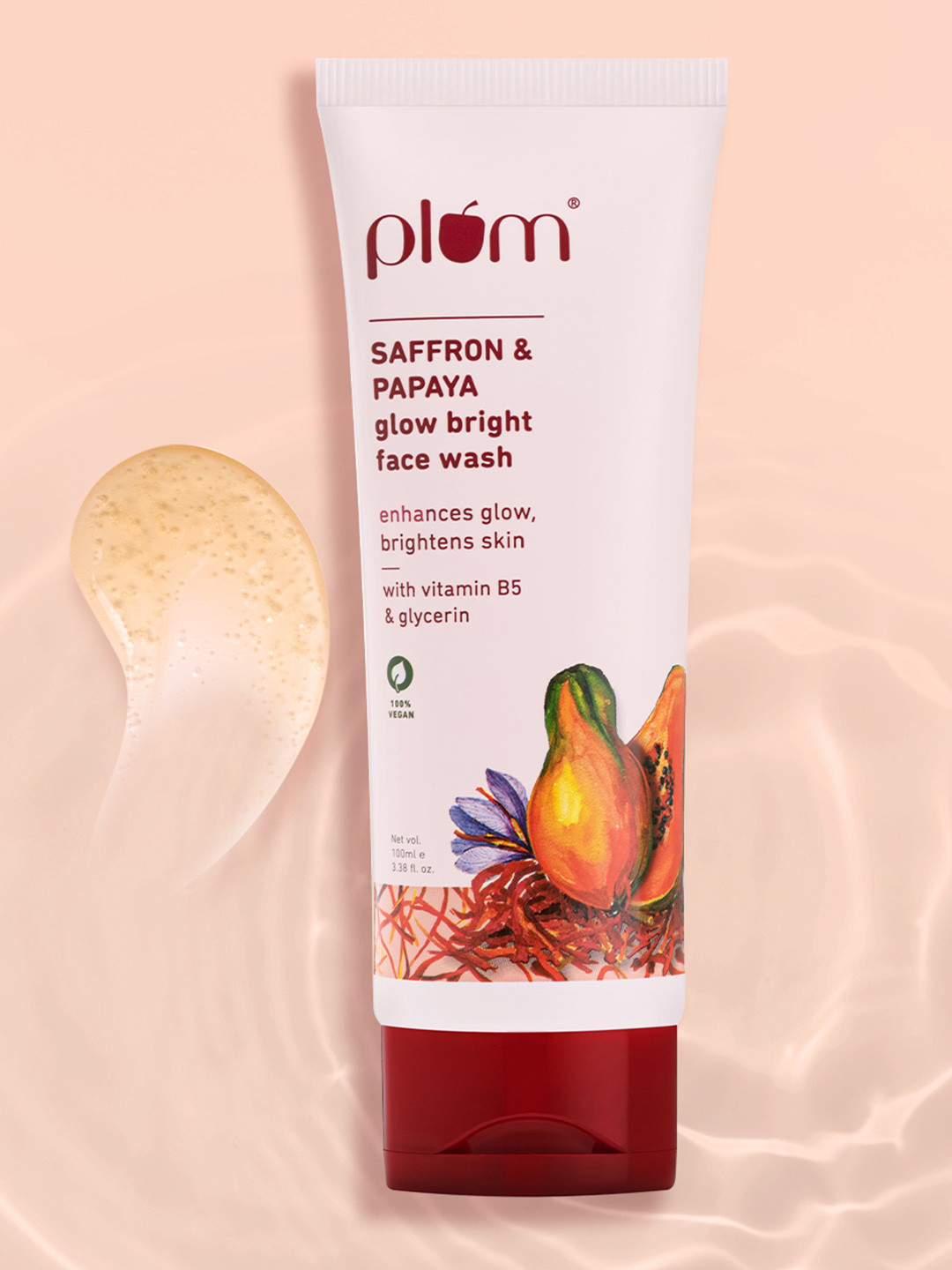 Plum Saffron & Papaya Glow Bright Gel Face Wash To Even Skin Tone - 100ml
