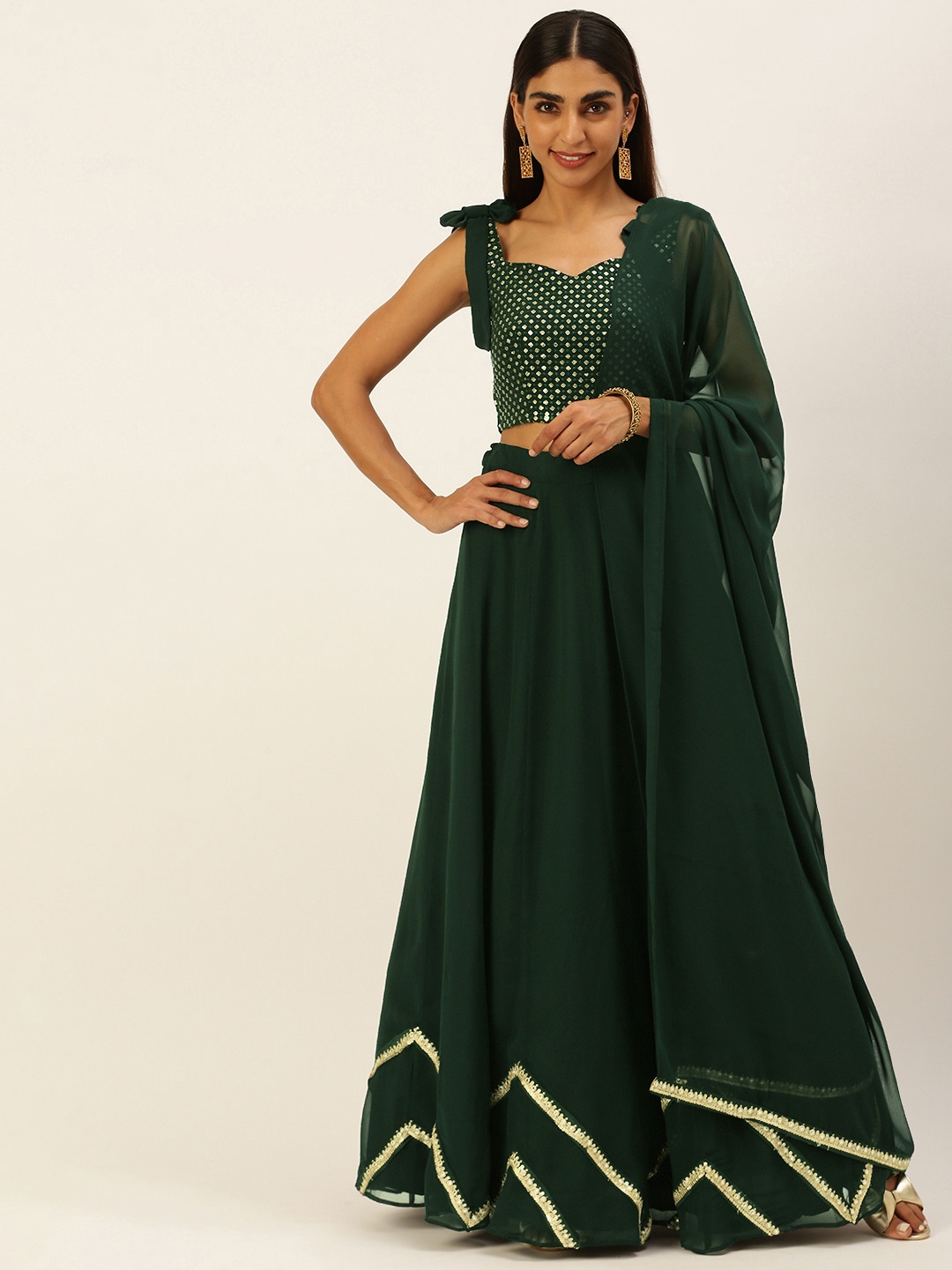 

Ethnovog Green Sequinned Ready to Wear Lehenga Blouse With Dupatta