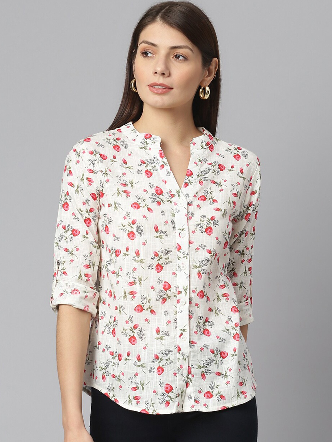 

Cation Women White Standard Printed Casual Shirt