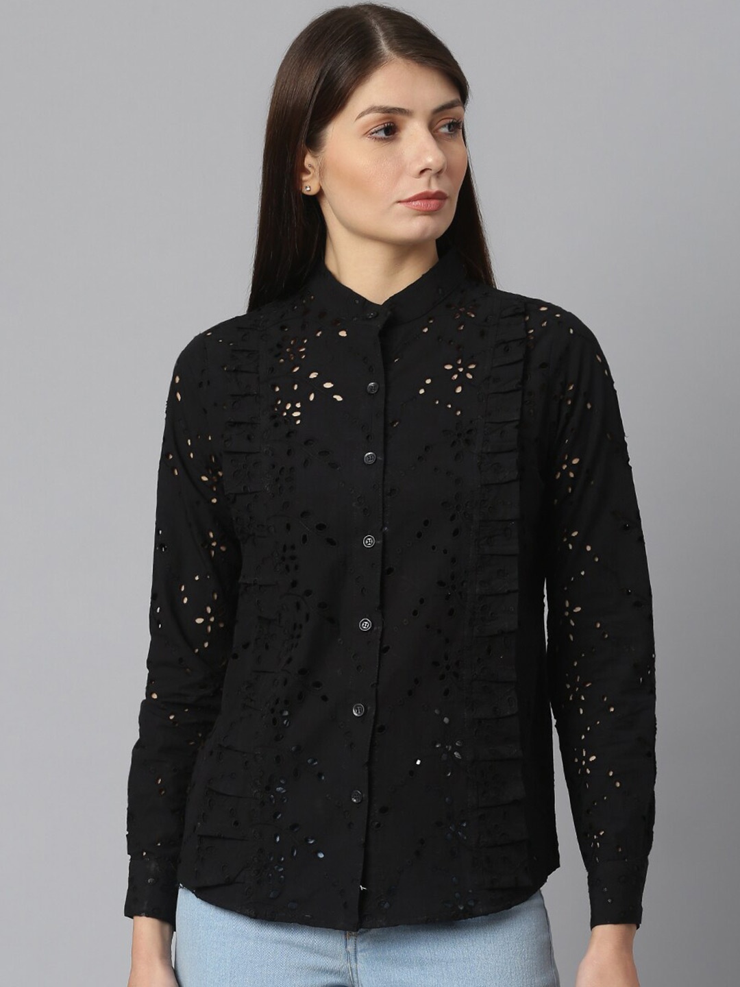 

Cation Women Black Floral Casual Shirt