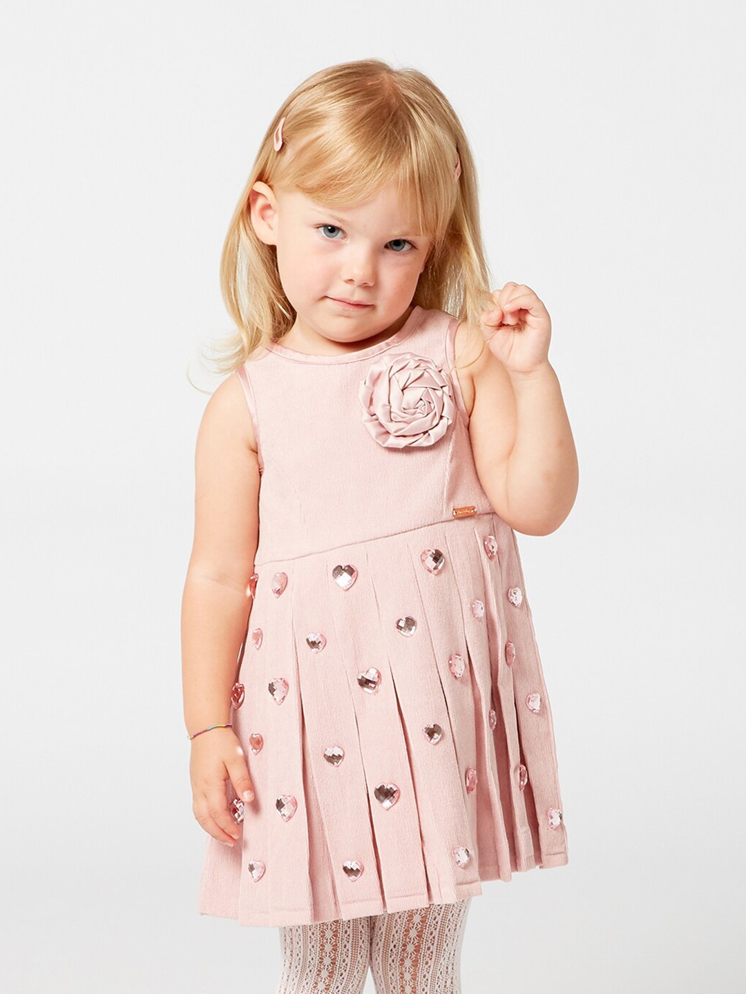 

One Friday Girls Pink Solid Embellished Dress