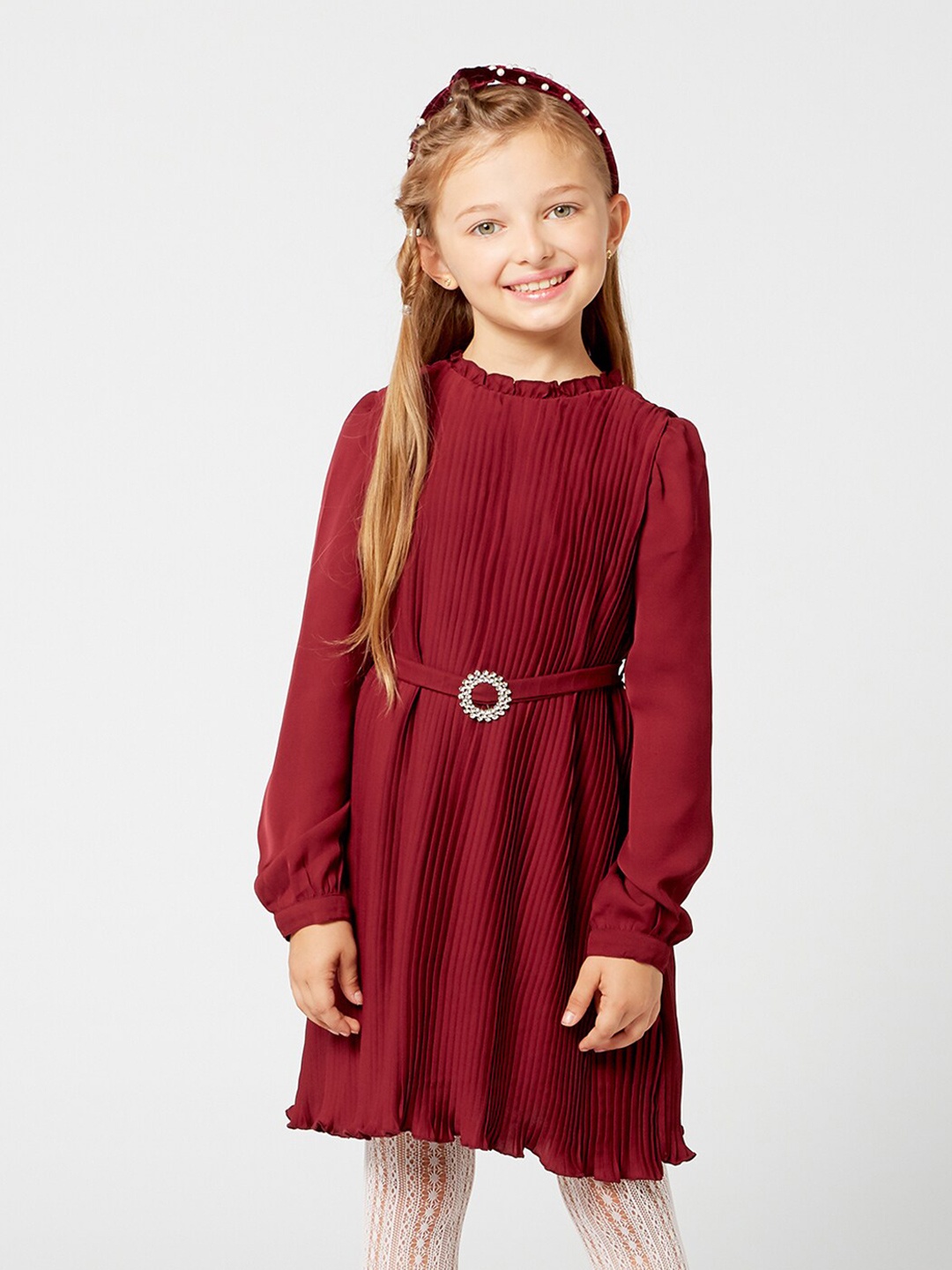 

One Friday Girls Gunmetal-Toned A-Line Dress, Maroon