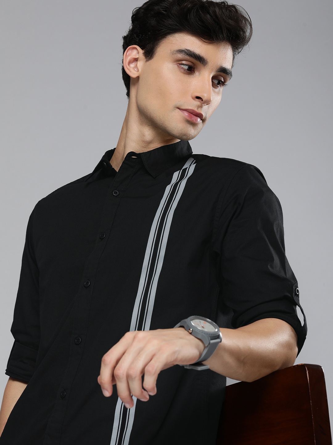 

HERE&NOW Men Black Slim Fit Casual Shirt