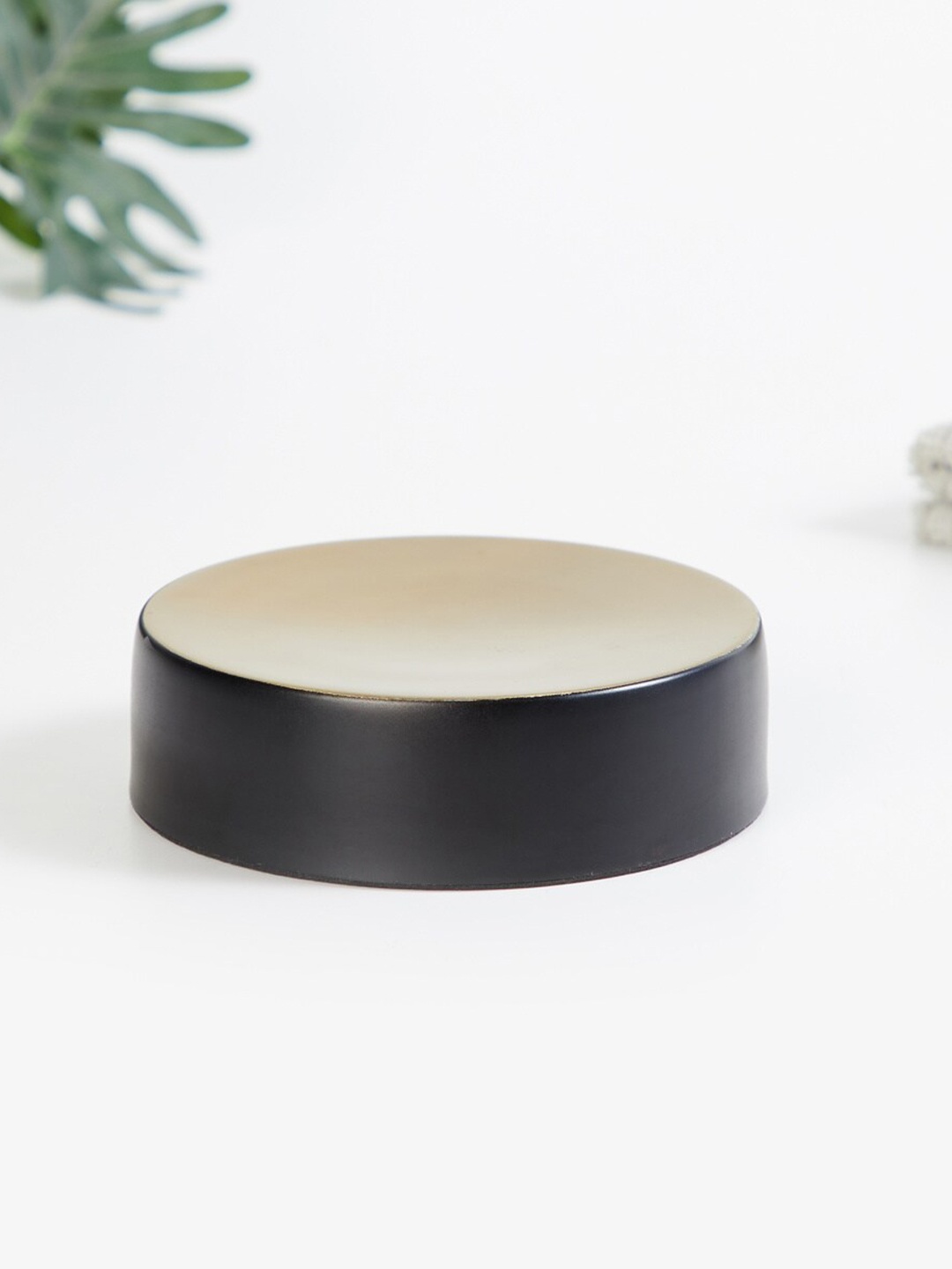 

Home Centre Black & Gold Solid Ceramic Round Freestanding Soap Dish