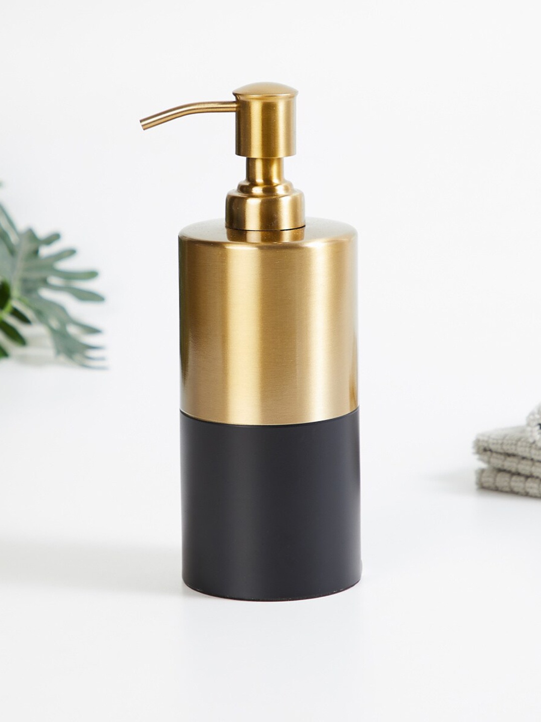 

Home Centre Black & Gold-Toned Color Blocked Soap Dispenser, Multi