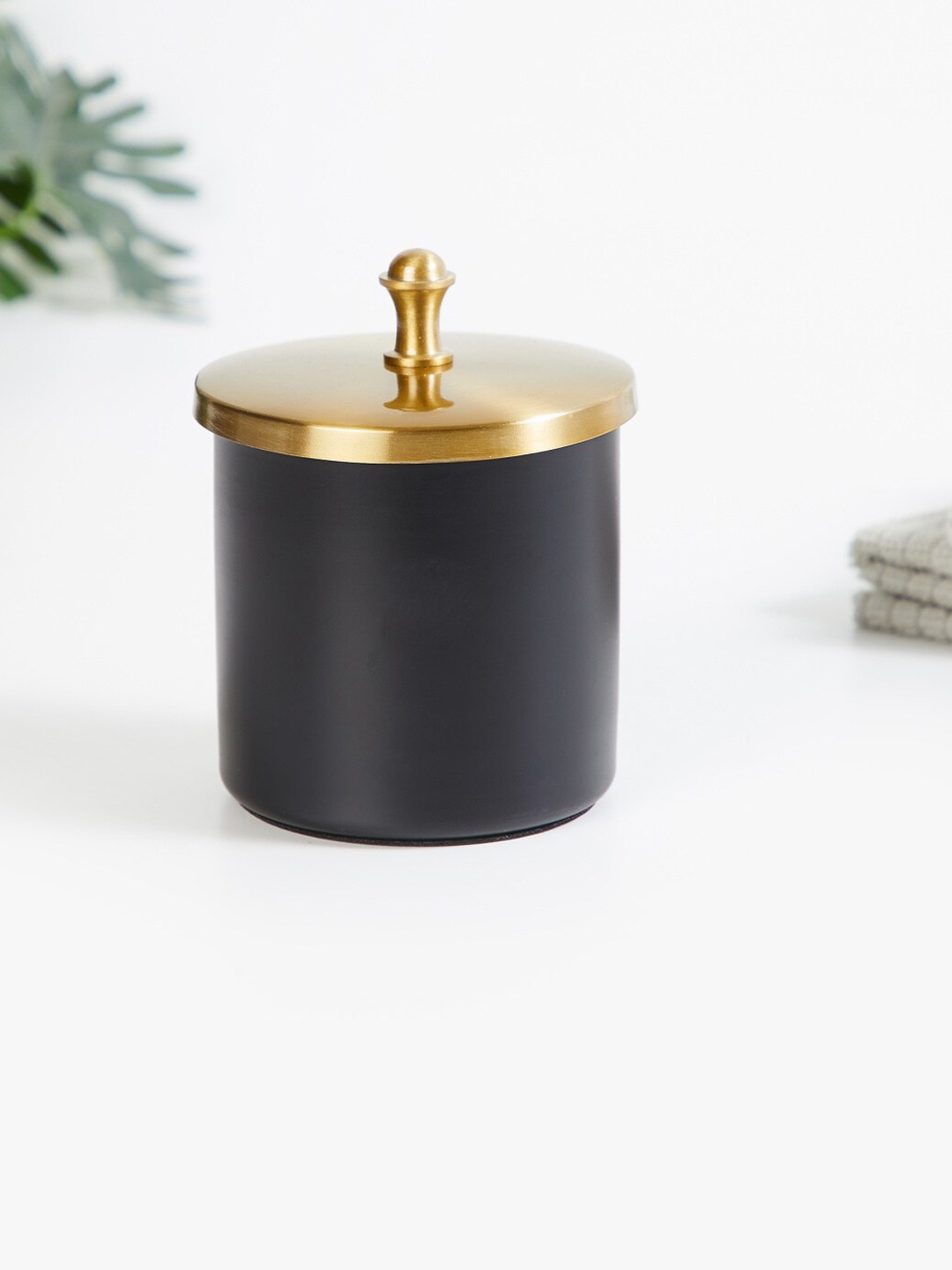 

Home Centre Black & Gold-Toned Solid Cotton Box With Lid