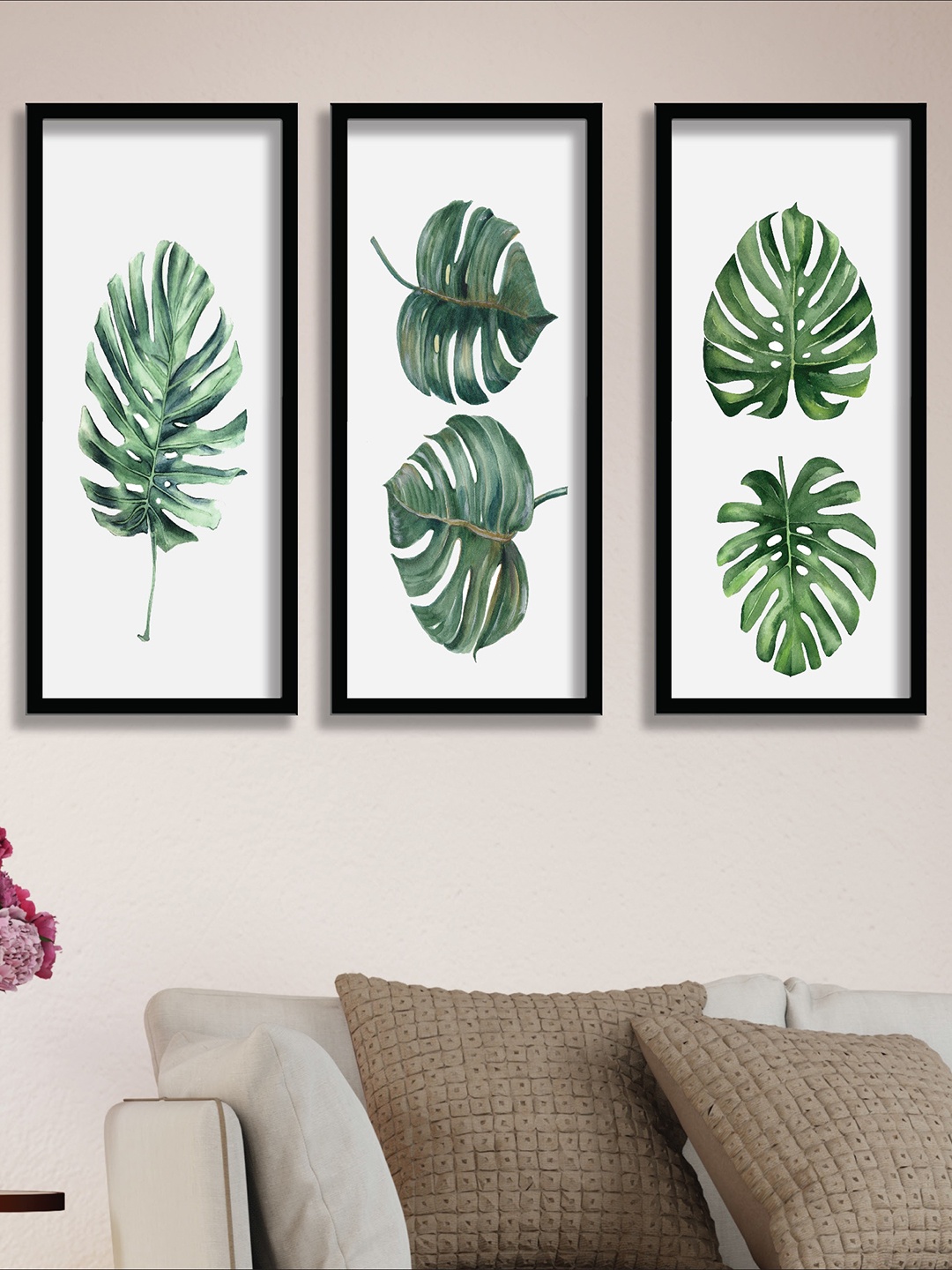 

SAF Set Of 3 Black & Green UV Textured Painting Wall Art