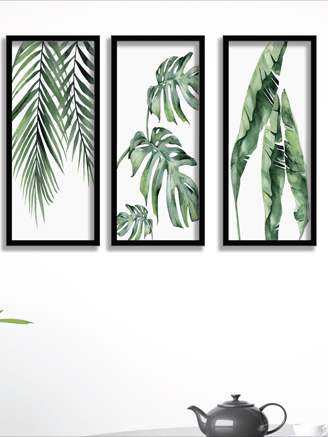 

SAF Set Of 3 Black & Green UV Textured Painting Wall Art