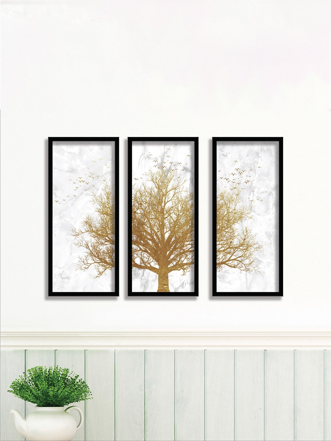 

SAF Set Of 3 Black & Brown UV Textured Painting Wall Art