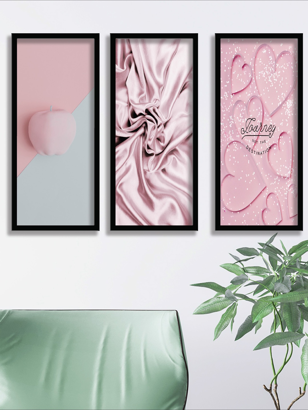 

SAF Set Of 3 Black & Pink Beautiful love UV Textured Painting Wall Art