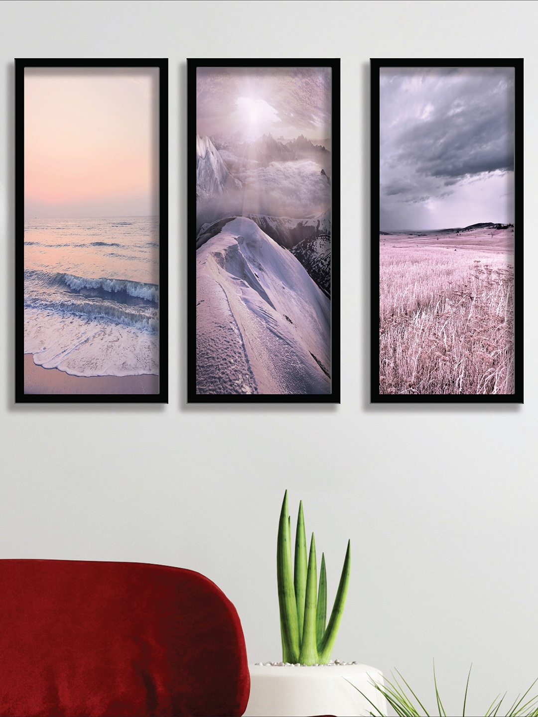 

SAF Set Of 3 Black & Purple UV Textured Painting Wall Art