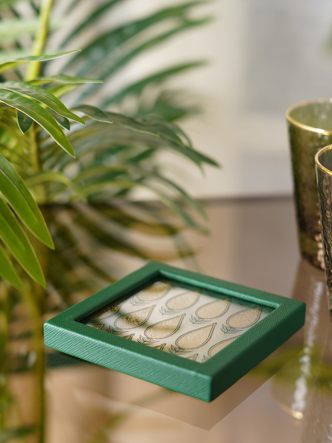 

Pure Home and Living Set Of 2 Green Printed Coasters