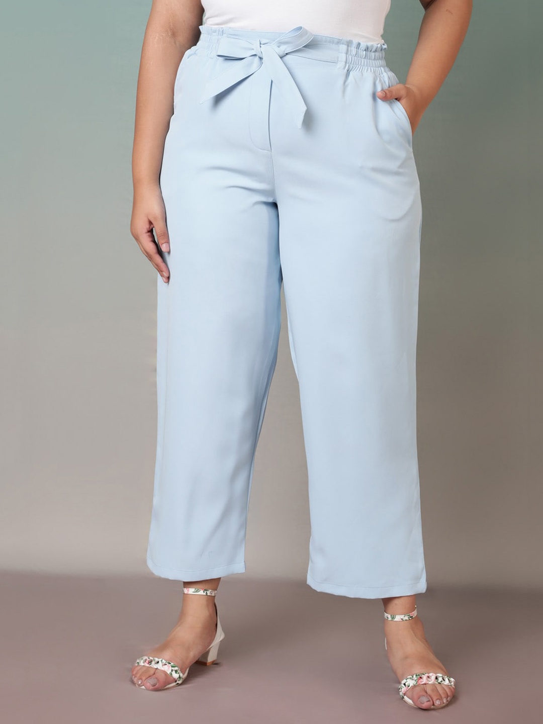

Amydus Plus Size Women Blue Straight Fit Trousers