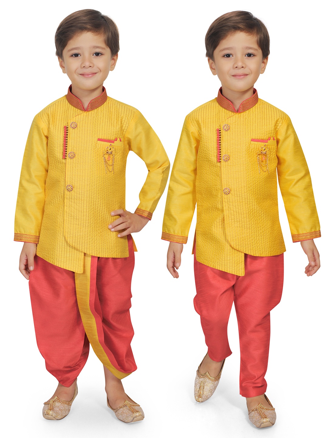 

KIDS FARM Boys 3 Piece Striped Kurta & Dhoti Pants, Yellow