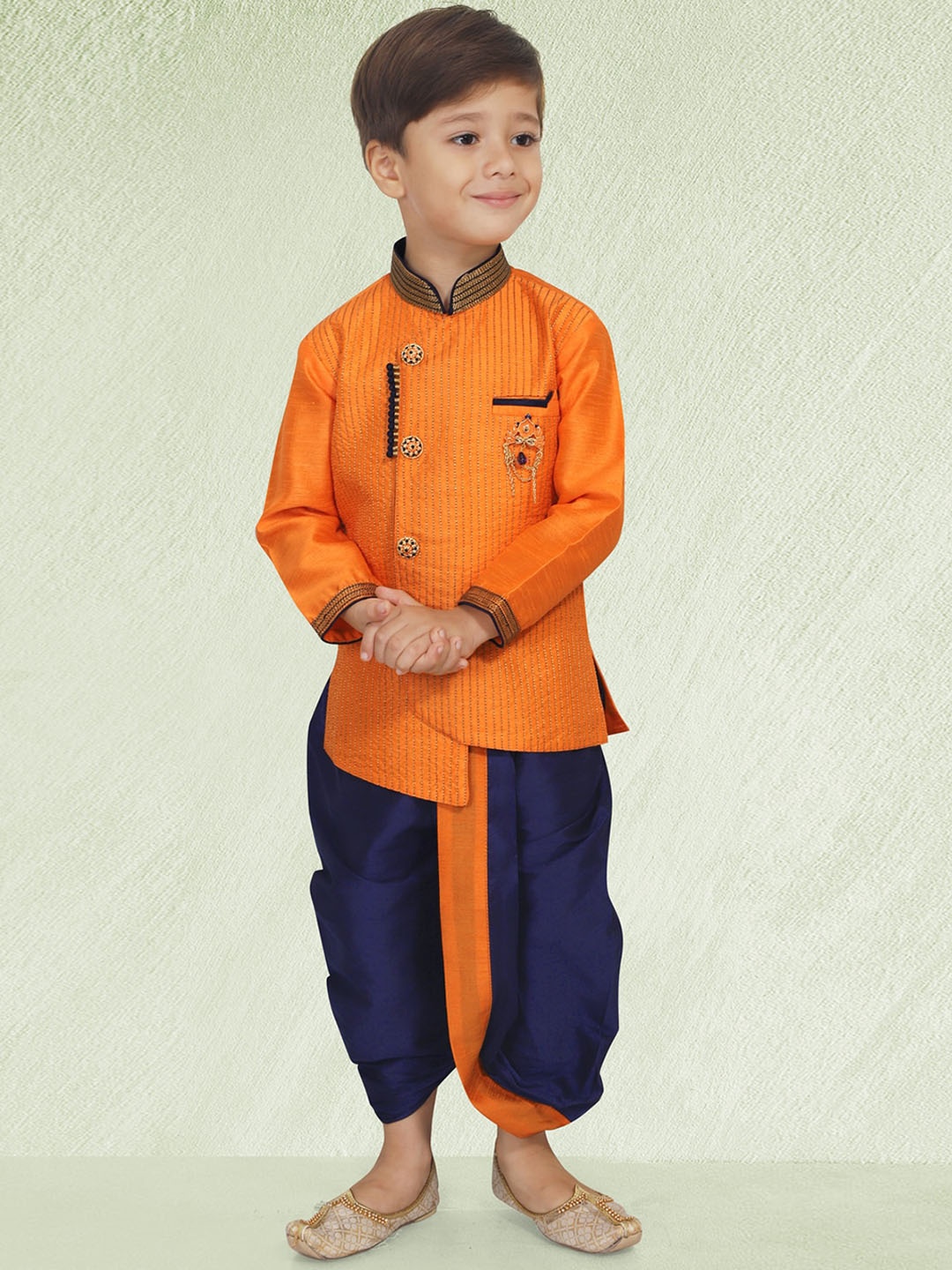 

KIDS FARM Boys Embroidered Angrakha Kurta with Dhoti Pants, Orange
