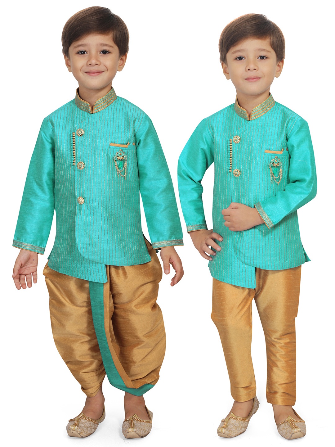 

KIDS FARM Boys Embroidered Kurta with Dhoti Pant and Pyjama Combo, Blue