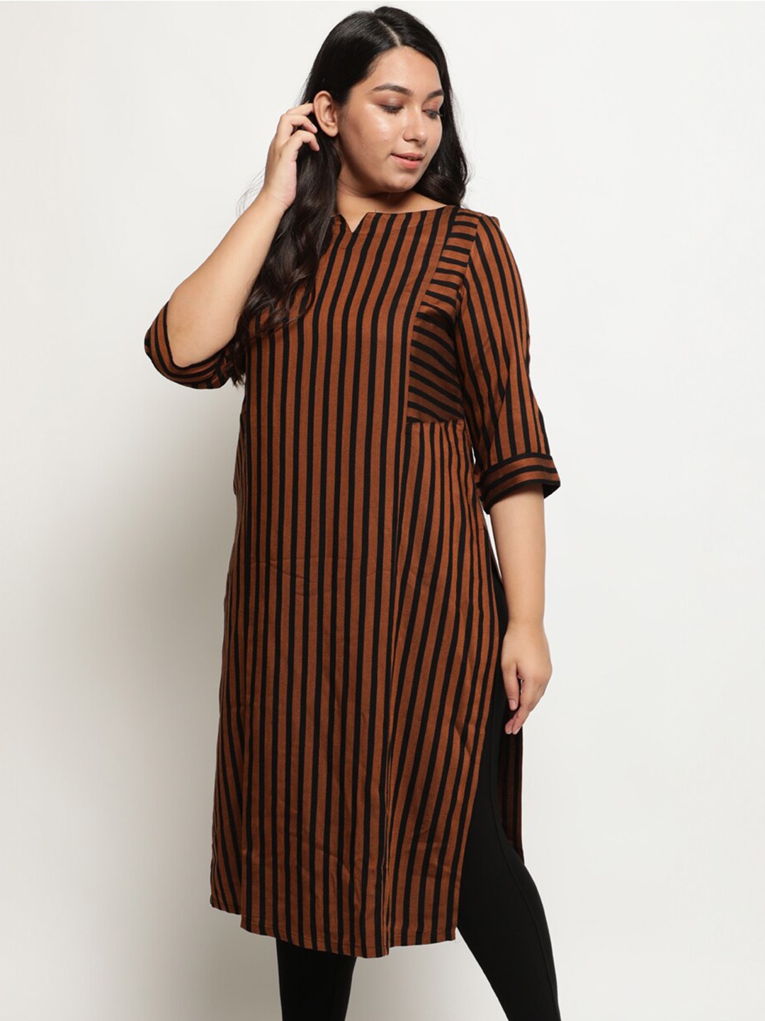

Amydus Tan & Black Striped Kurti