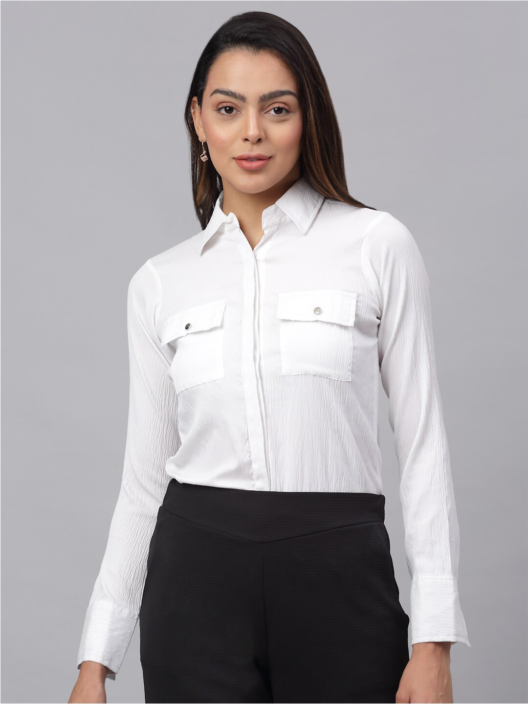 

JAINISH Women White Solid Classic Casual Shirt