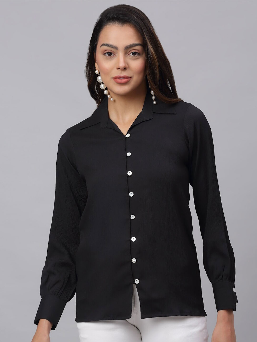 

JAINISH Women Black Solid Classic Casual Shirt