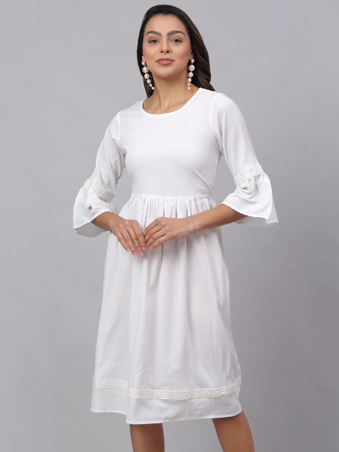 

JAINISH Women White Solid A-Line Dress