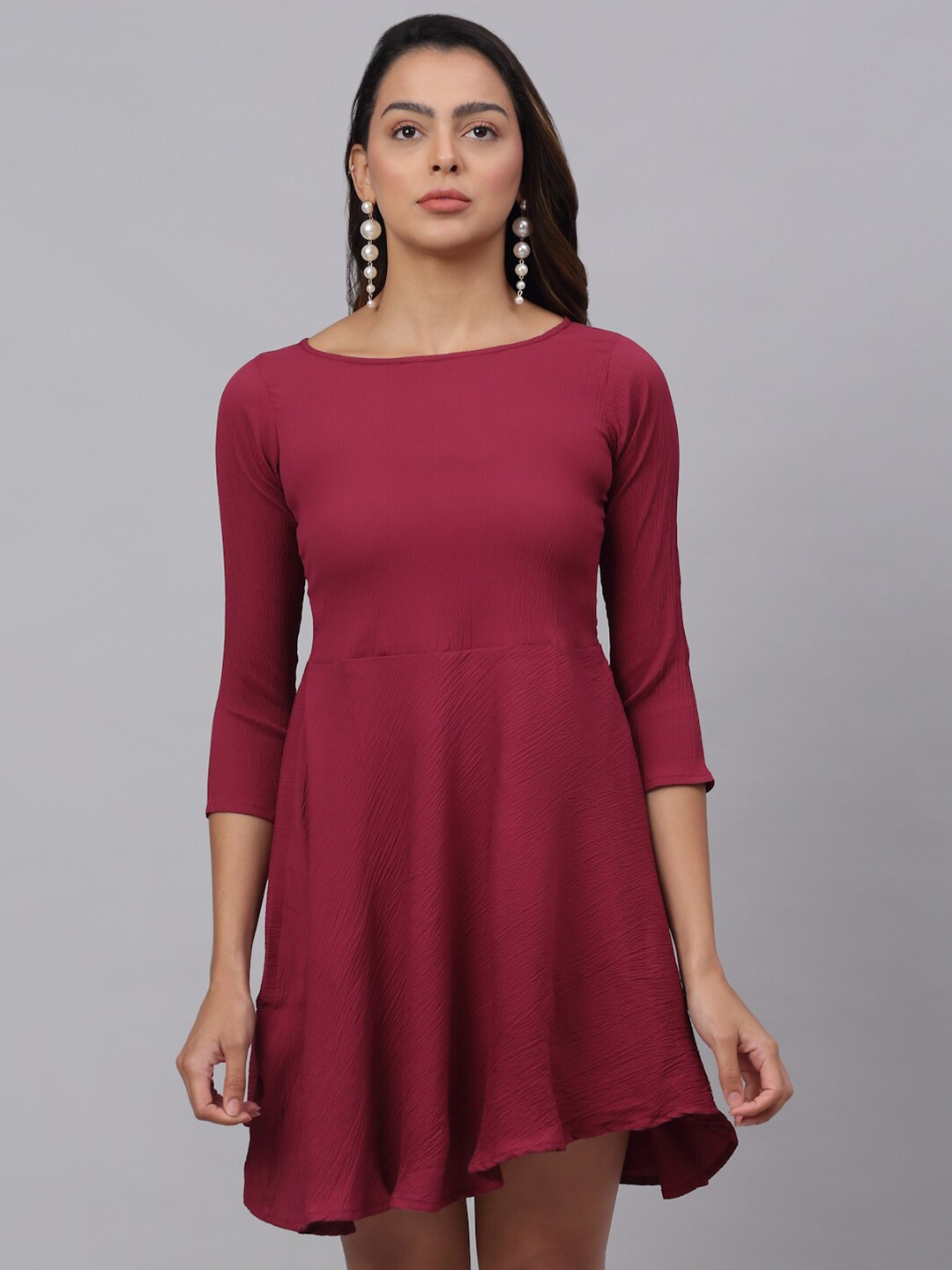 

JAINISH Women Maroon Solid A- Line Dress