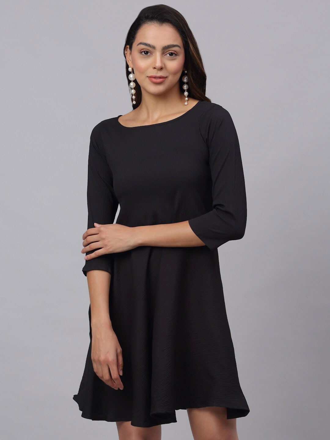 

JAINISH Women Black Solid A-Line Dress