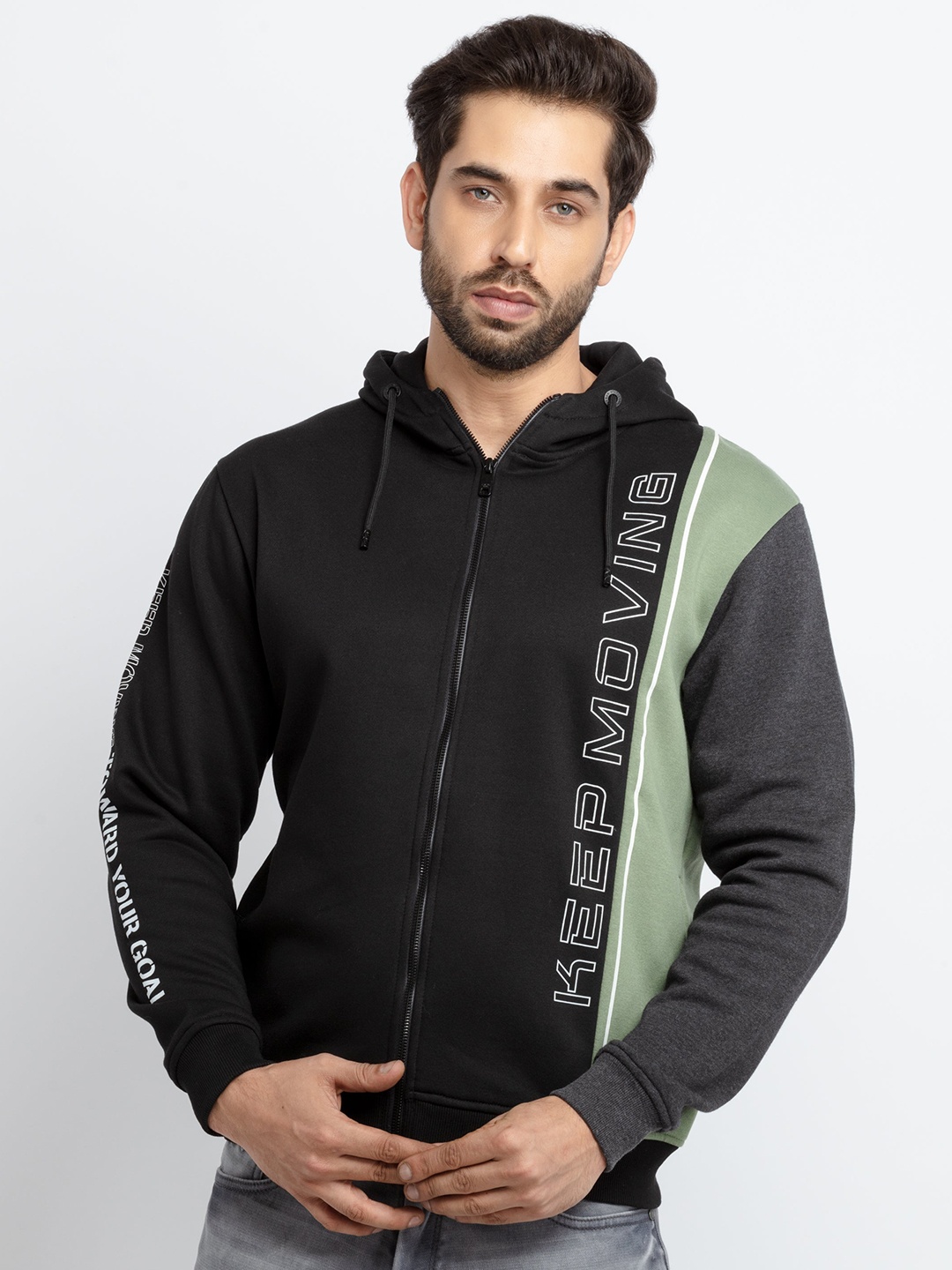 

Status Quo Men Black & Green Printed Cotton Sweatshirt