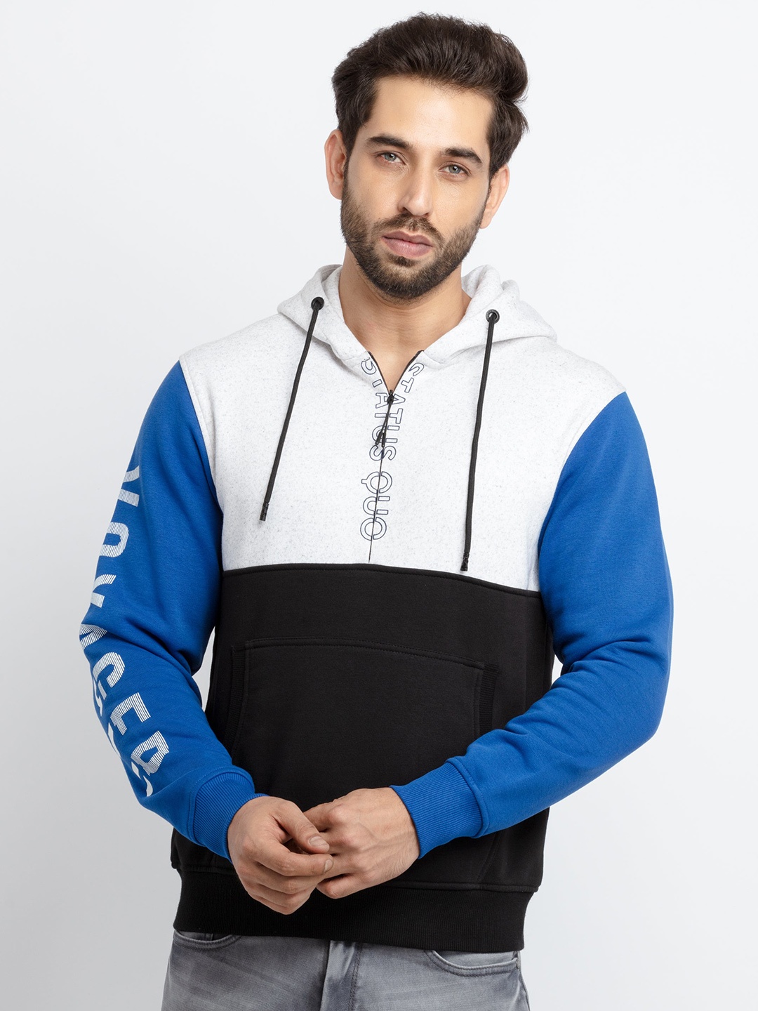 

Status Quo Men White Colourblocked Cotton Sweatshirt