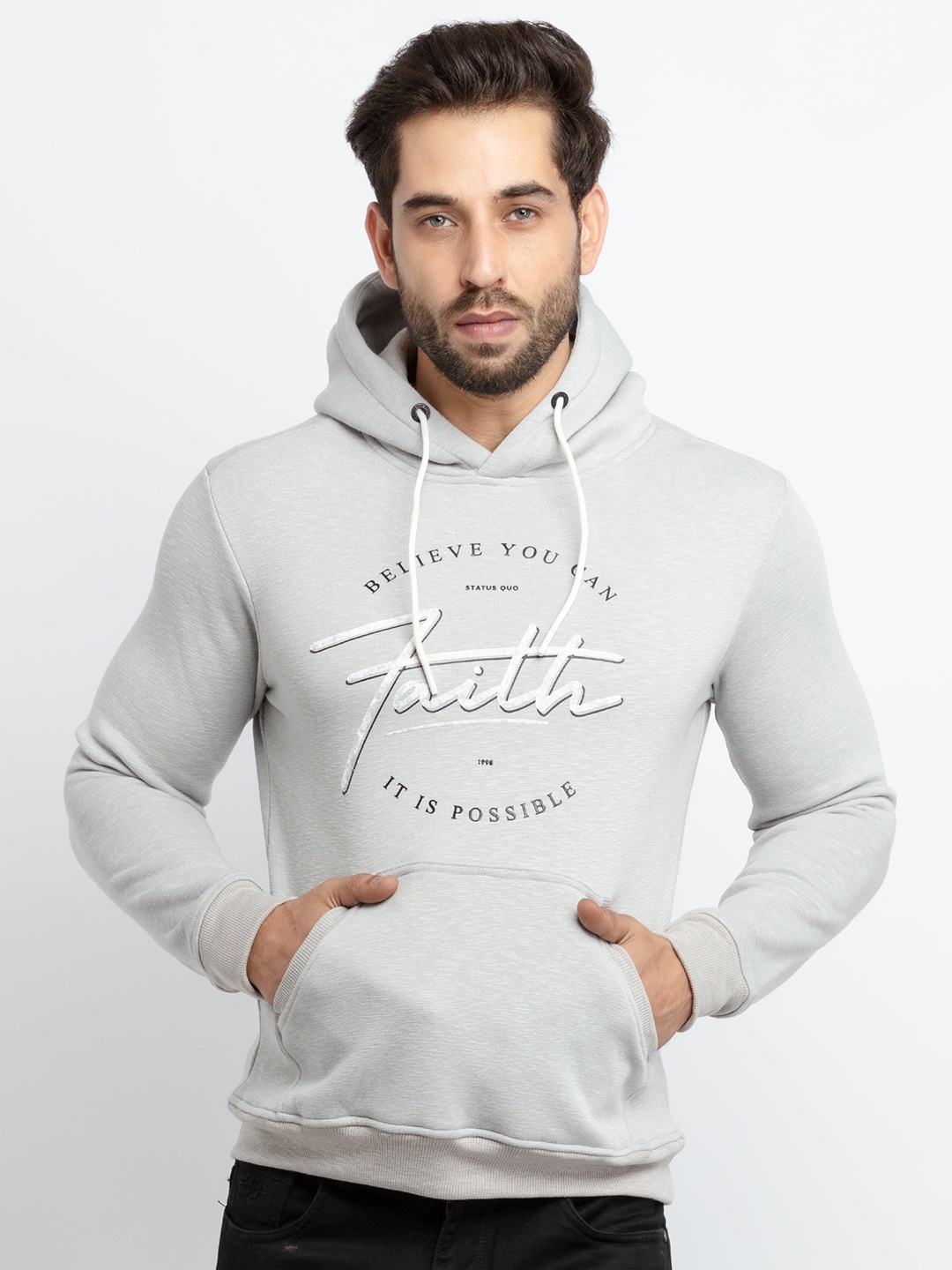 

Status Quo Men Grey Printed Cotton Cotton Sweatshirt