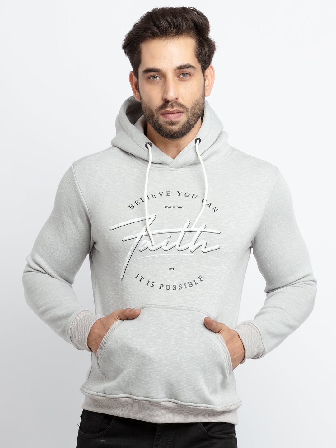 

Status Quo Men Grey Printed Cotton Sweatshirt
