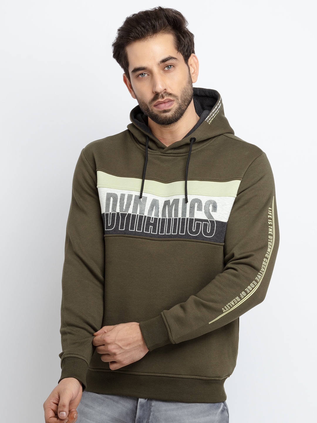 

Status Quo Men Olive Green Printed Cotton Sweatshirt