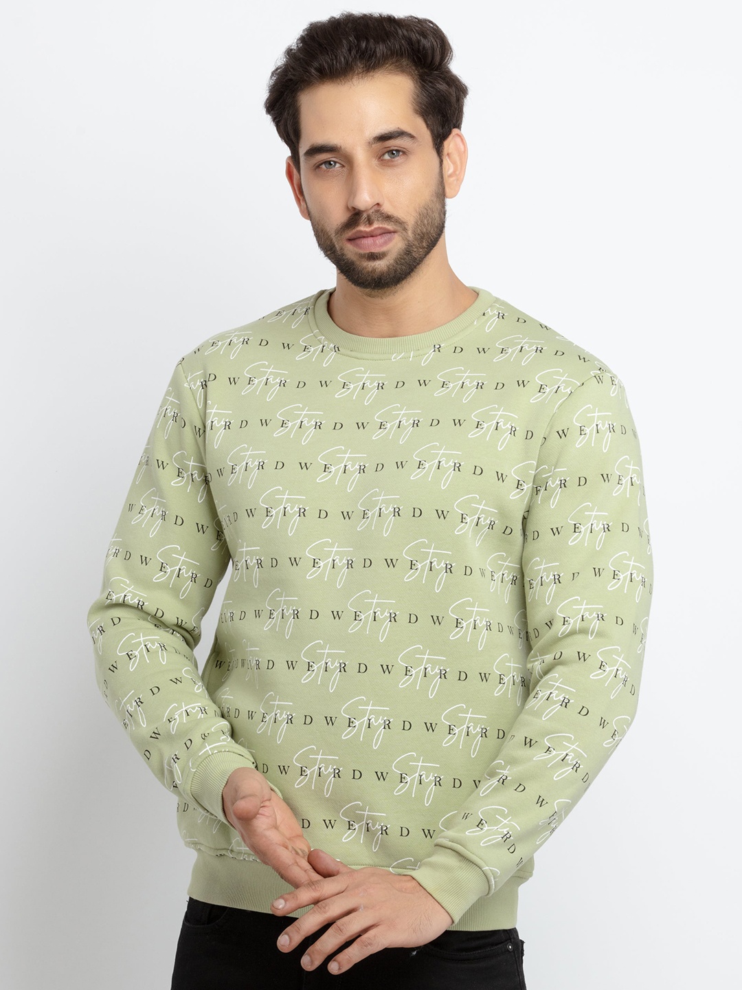 

Status Quo Men Green Printed Cotton Sweatshirt