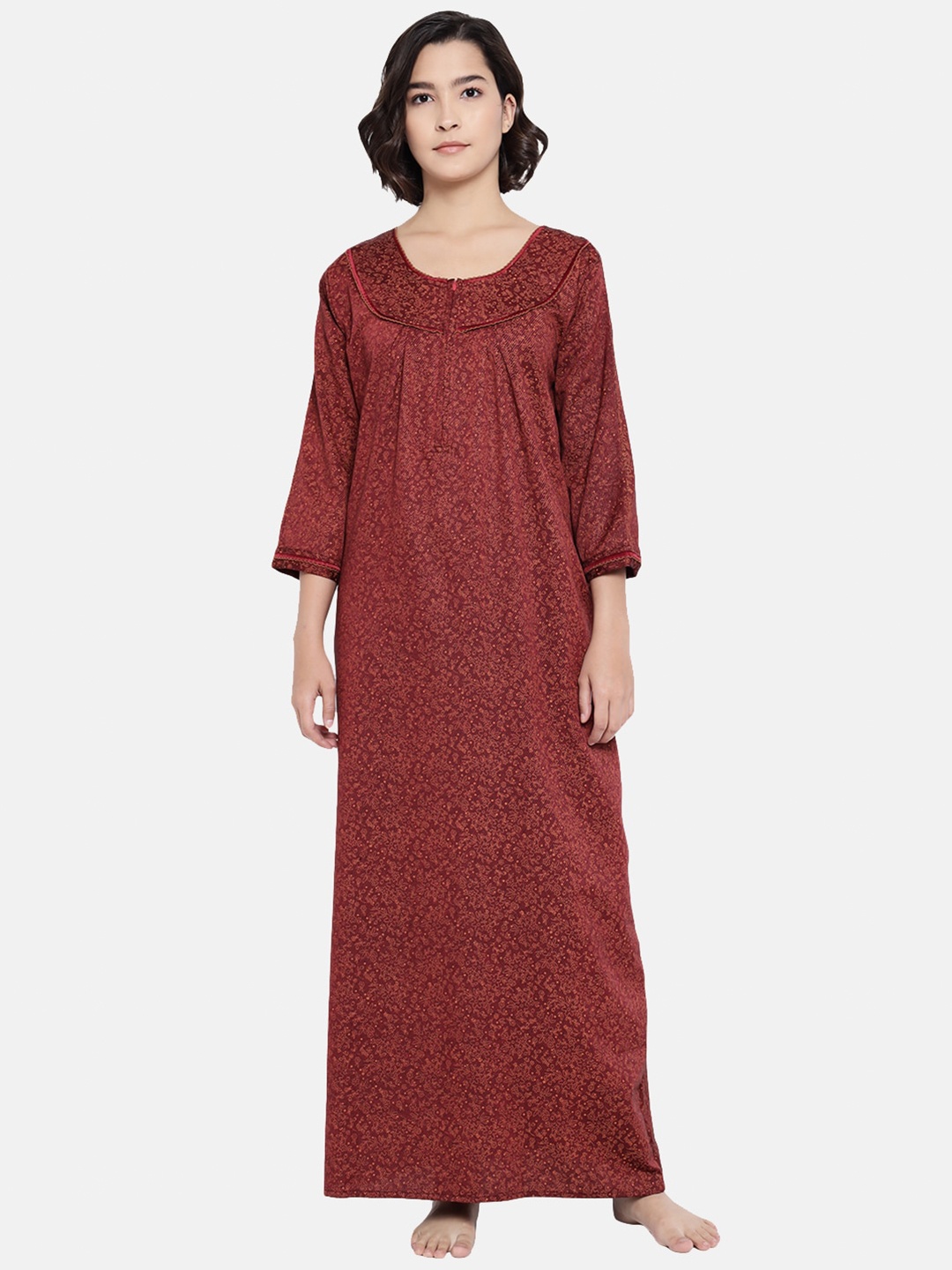 

Shararat Women Maroon Printed Maxi Nightdress