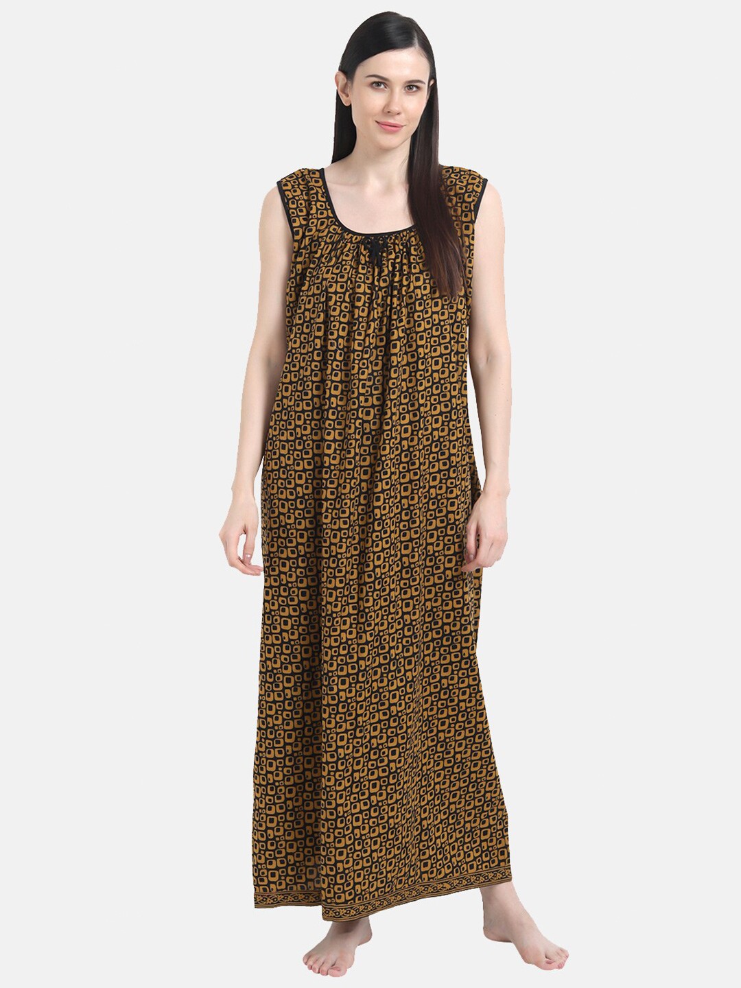 

Shararat Women Olive Green Printed Pure Cotton Maxi Nightdress