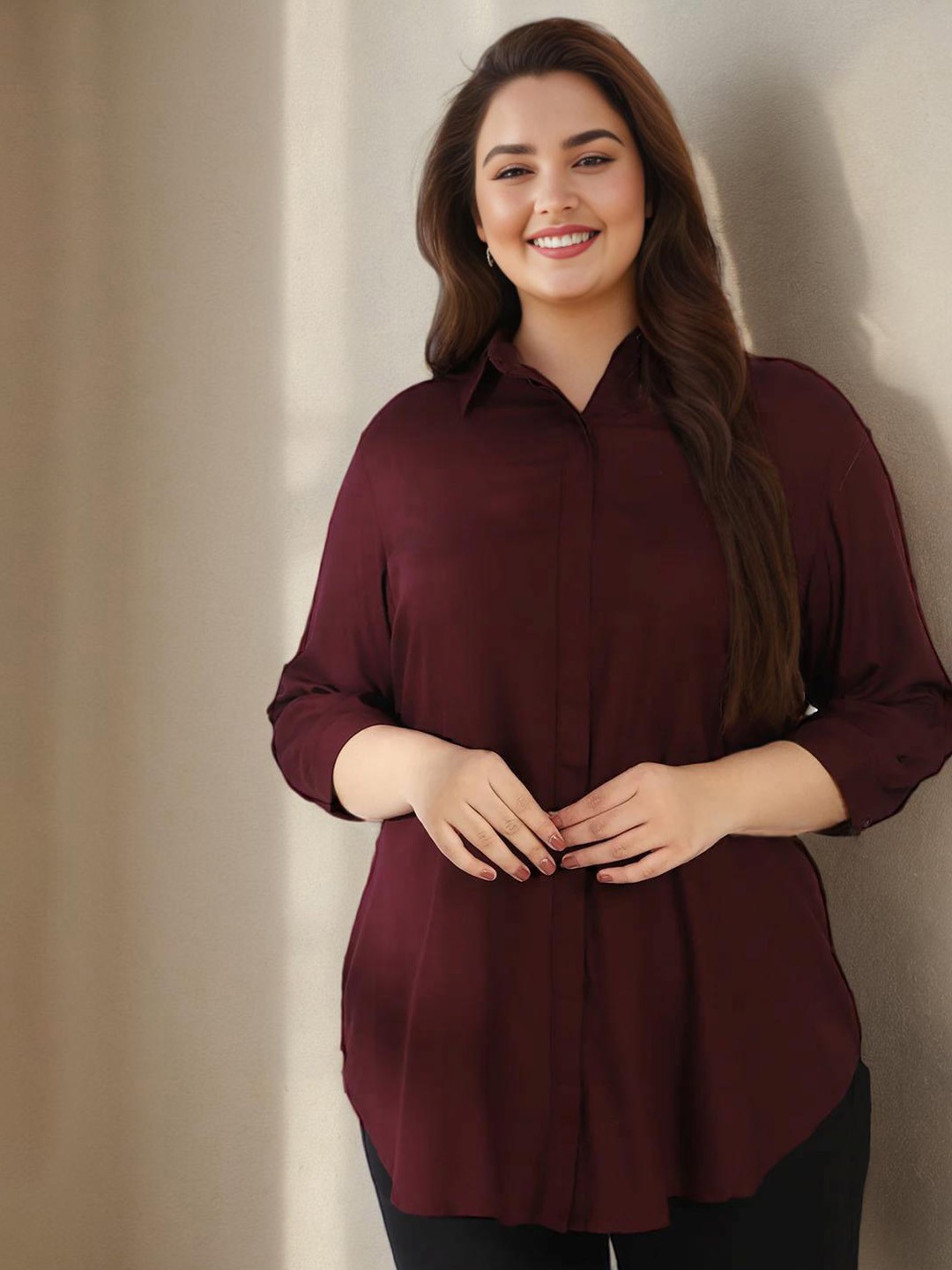 

Amydus Plus Size Women Maroon Shirt Style Top