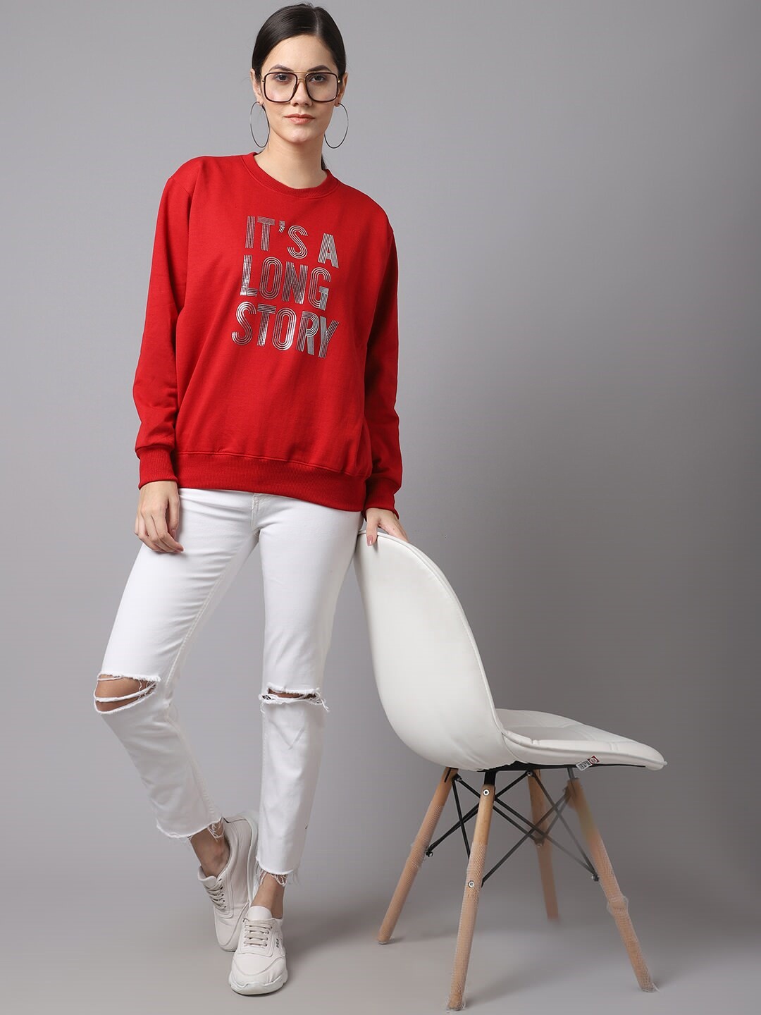 

MACK JONNEY Women Maroon Printed Cotton Sweatshirt