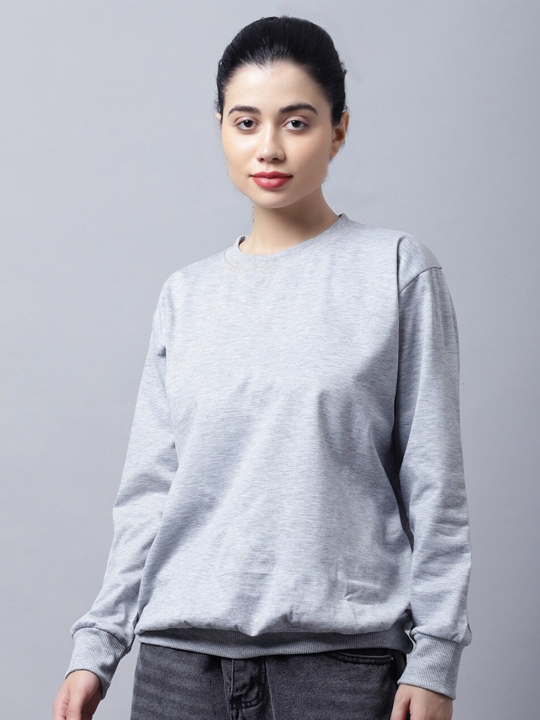 

MACK JONNEY Women Grey Melange Cotton Sweatshirt