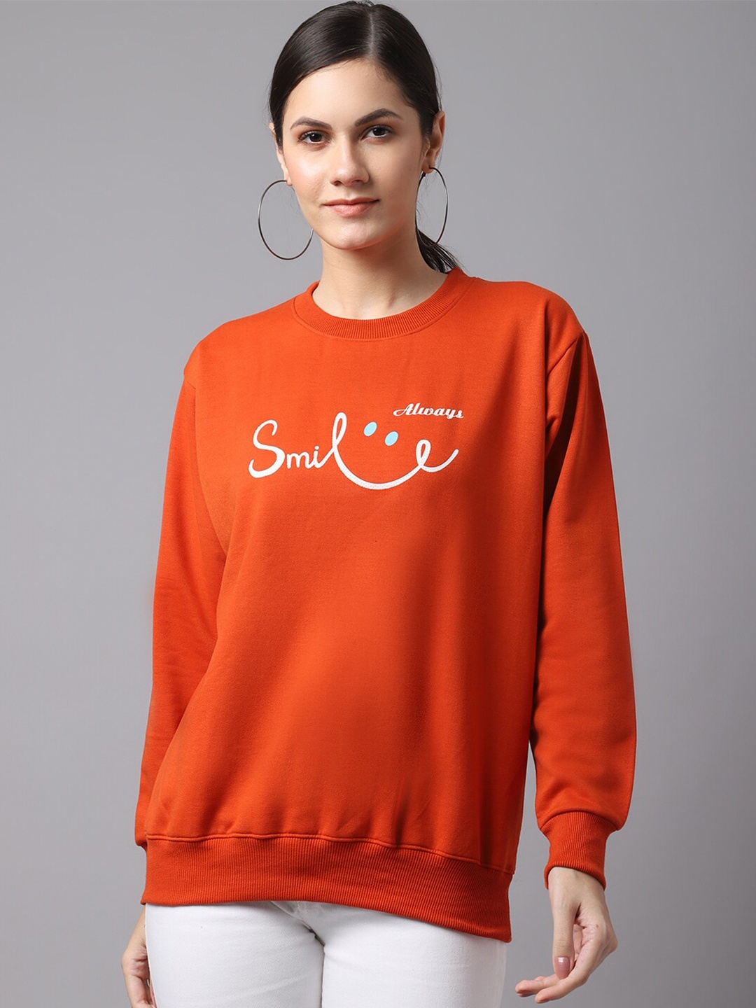 

MACK JONNEY Women Rust Typography Printed Cotton Sweatshirt