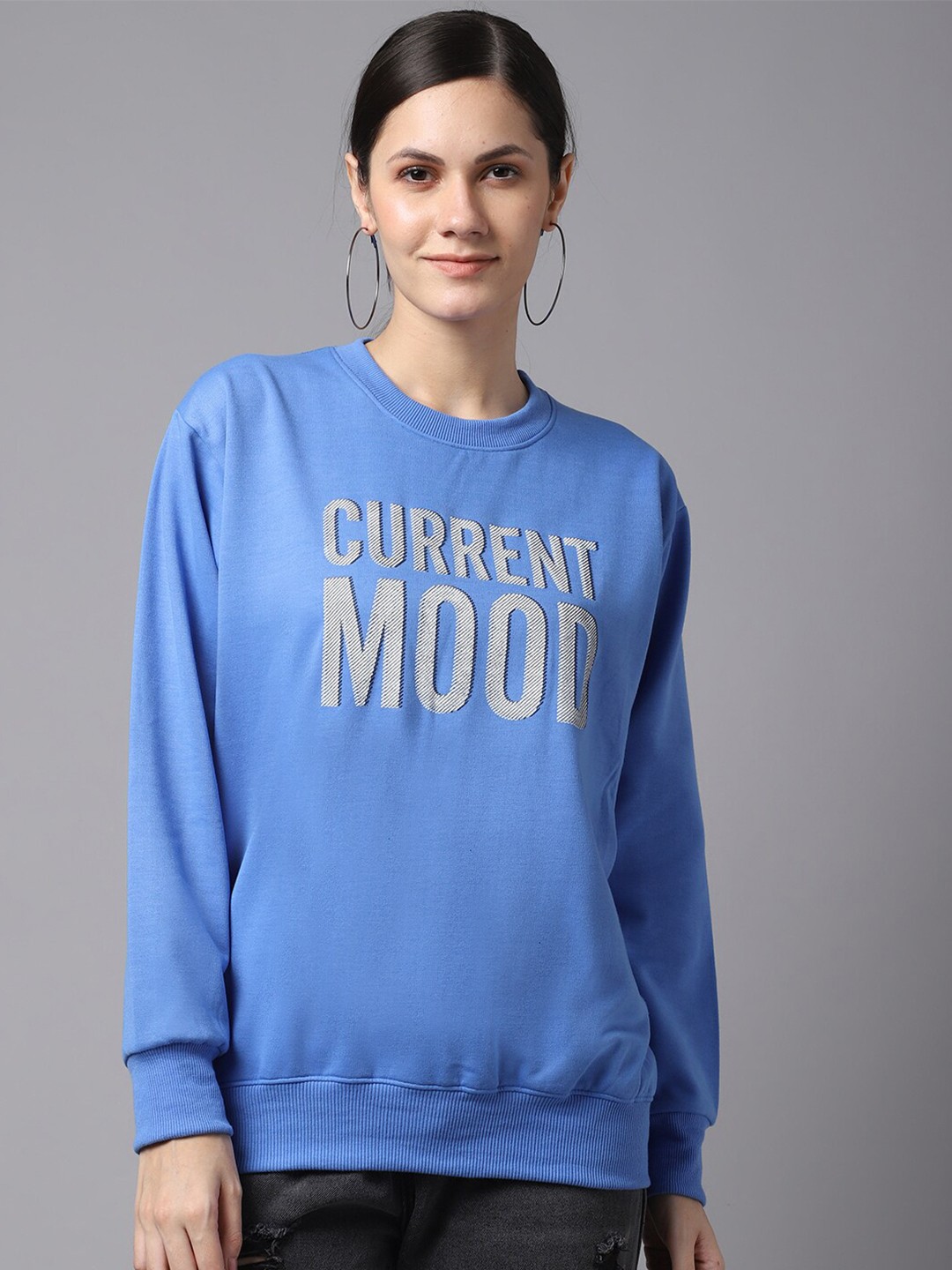

MACK JONNEY Women Blue Printed Cotton Sweatshirt